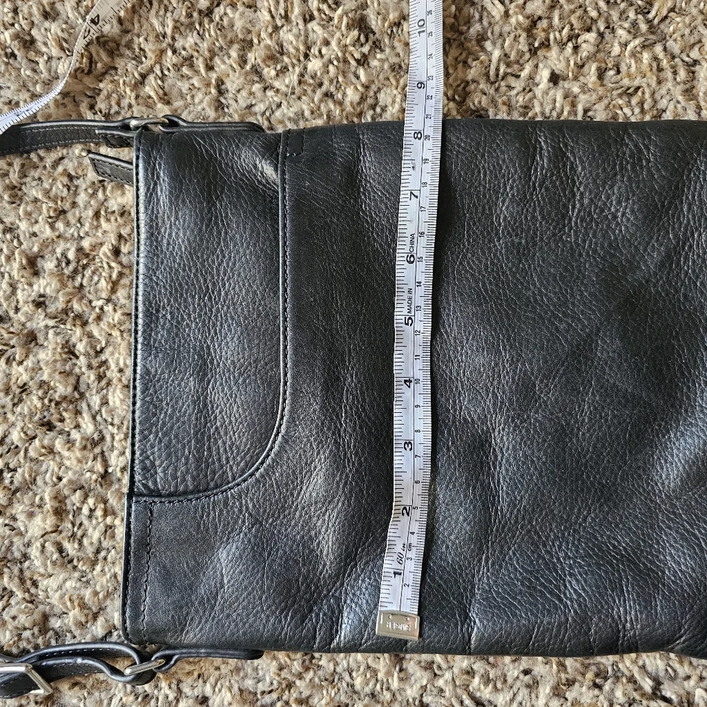 Margot black leather crossbody bag with corner pocket on‎ a front